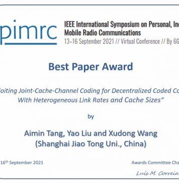 上海交通大学密西根学院研究团队获IEEE PIMRC 2021最佳论文奖