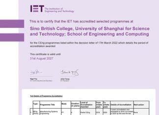 上海理工大学中英国际学院全部工科专业通过英国IET认证