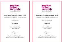 中英国际学院同时两位学生获2022年度英国谢菲尔德哈勒姆大学励志学生奖