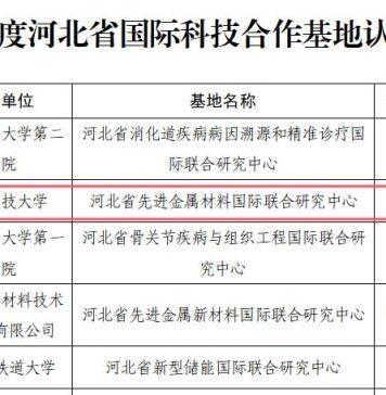 河北科技大学的河北省先进金属材料国际联合研究中心被认定为2025年度河北省国际科技合作基地