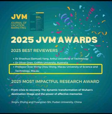 澳门科技大学酒旅学院黄颖祚助理院长荣获 2025年Journal of Vacation Marketing最佳审查人奖